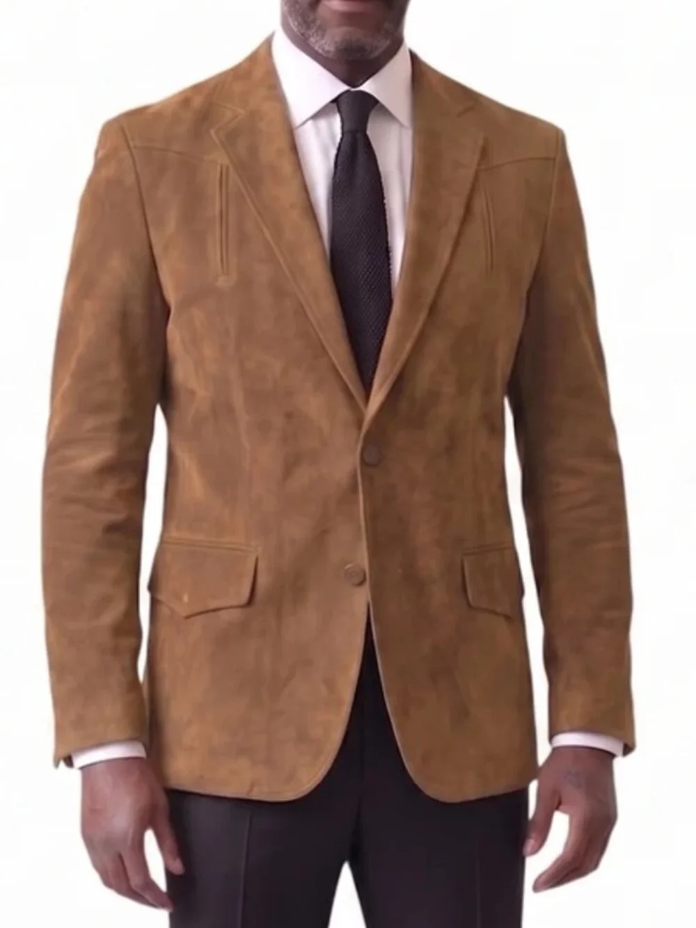 Solid Coffee Suede Notch Lapel Slim Fit Men's Jacket